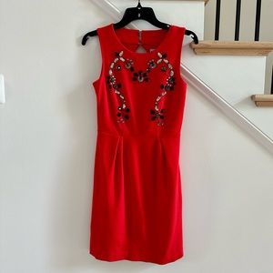 Cynthia Rowley Red Jewel Embellished Sleeveless Sheath Dress, Size XS
